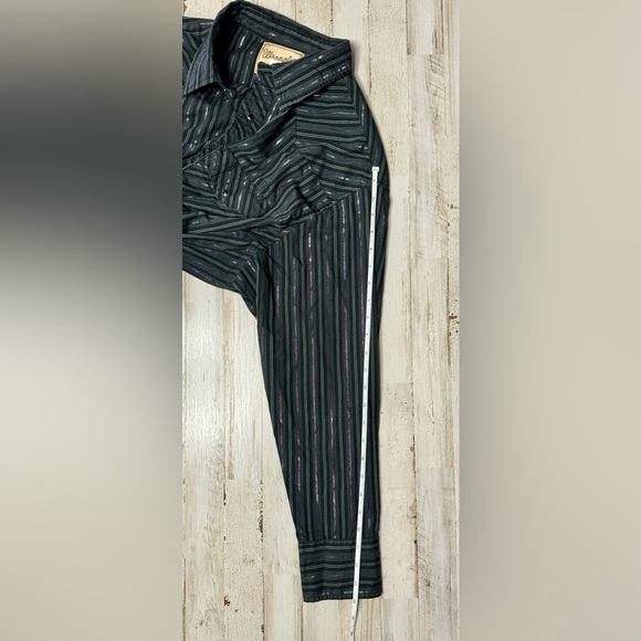 Wrangler Western Fashion Shirt Mens 2XL Black w/Metallic Stripes Pearl Snap - Picture 7 of 13